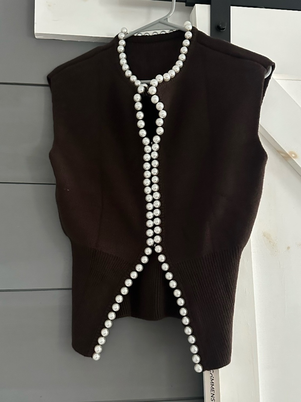 NWT - Commense - Pearl Decor Cap Sleeve Cardigan - Color Brown - Size S